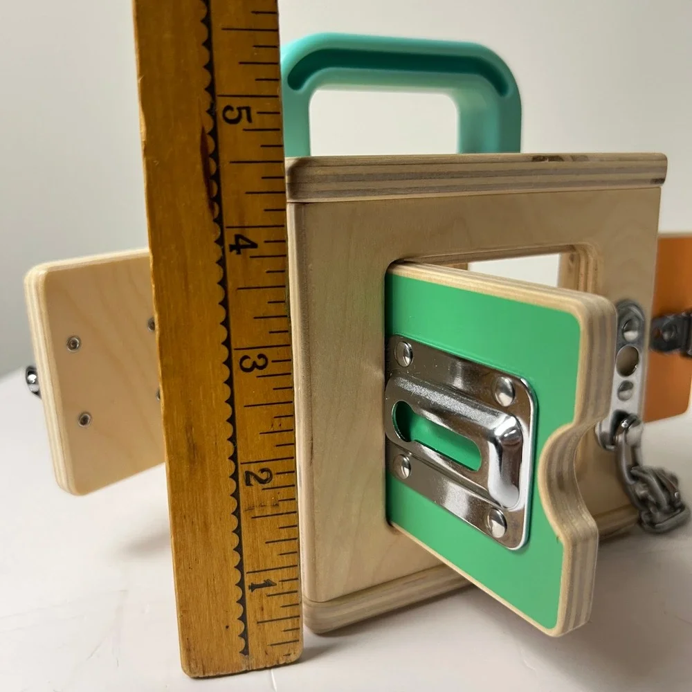 Lovevery Lockbox Toy Toddler OS Tan Montessori Wooden Latches Activity Cube Box